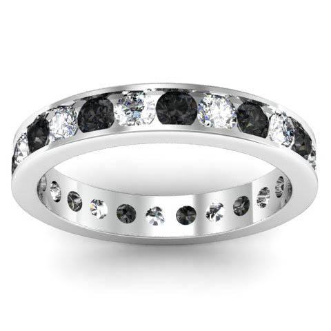 Channel Set Eternity Band with Round Black and White Diamonds Gemstone Eternity Rings deBebians 