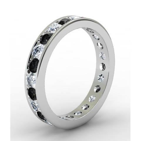 Channel Set Eternity Band with Round Black and White Diamonds Gemstone Eternity Rings deBebians 