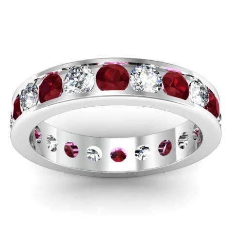 Channel Set Eternity Band with Round Diamonds and Garnets Gemstone Eternity Rings deBebians 