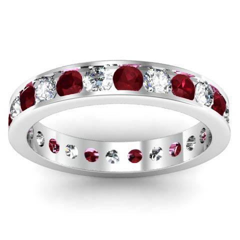 Channel Set Eternity Band with Round Garnets and Diamonds Gemstone Eternity Rings deBebians 