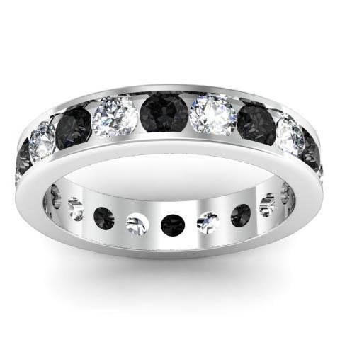 Channel Set Eternity Band with Round White and Black Diamonds Gemstone Eternity Rings deBebians 