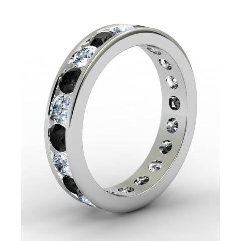 Channel Set Eternity Band with Round White and Black Diamonds Gemstone Eternity Rings deBebians 