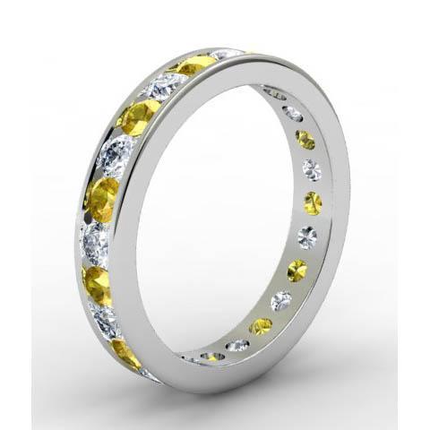 Channel Set Eternity Band with Round Yellow Sapphires and Diamonds Gemstone Eternity Rings deBebians 