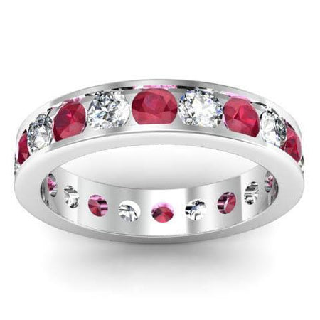 Channel Set Eternity Ring with Diamonds and Rubies Gemstone Eternity Rings deBebians 