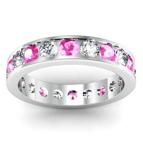 Channel Set Eternity Ring with Round Diamonds and Pink Sapphires Gemstone Eternity Rings deBebians 