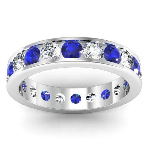 Channel Set Eternity Ring with Round Diamonds and Sapphires Gemstone Eternity Rings deBebians 