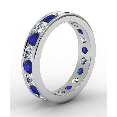 Channel Set Eternity Ring with Round Diamonds and Sapphires Gemstone Eternity Rings deBebians 