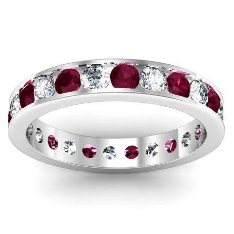 Channel Set Eternity Ring with Round Garnets and Diamonds Gemstone Eternity Rings deBebians 