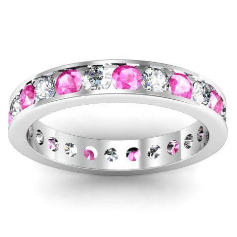 Channel Set Eternity Ring with Round Pink Sapphires and Diamonds Gemstone Eternity Rings deBebians 