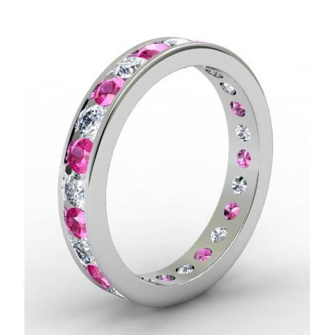 Channel Set Eternity Ring with Round Pink Sapphires and Diamonds Gemstone Eternity Rings deBebians 