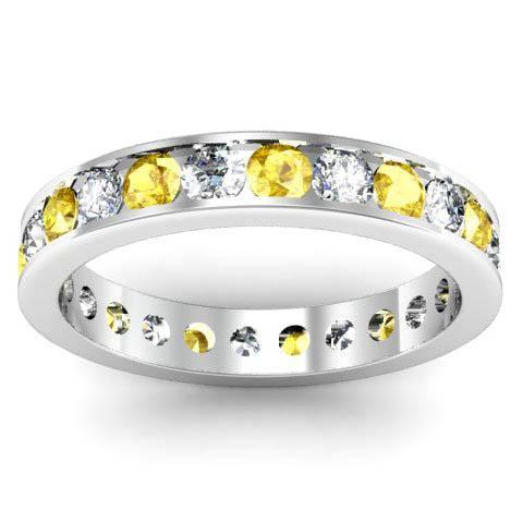 Channel Set Eternity Ring with Round Yellow Sapphires and Diamonds Gemstone Eternity Rings deBebians 