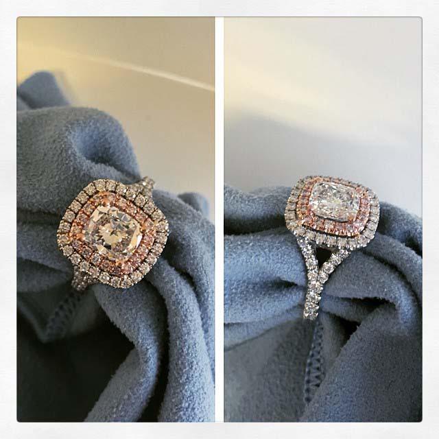 Double Halo Cushion Cushion Bridal Set Pink Diamond Double Halo