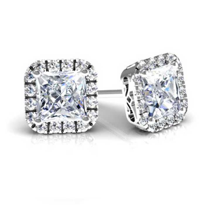 Cushion Cut Moissanite Cushion Halo Earrings Moissanite Earrings deBebians 