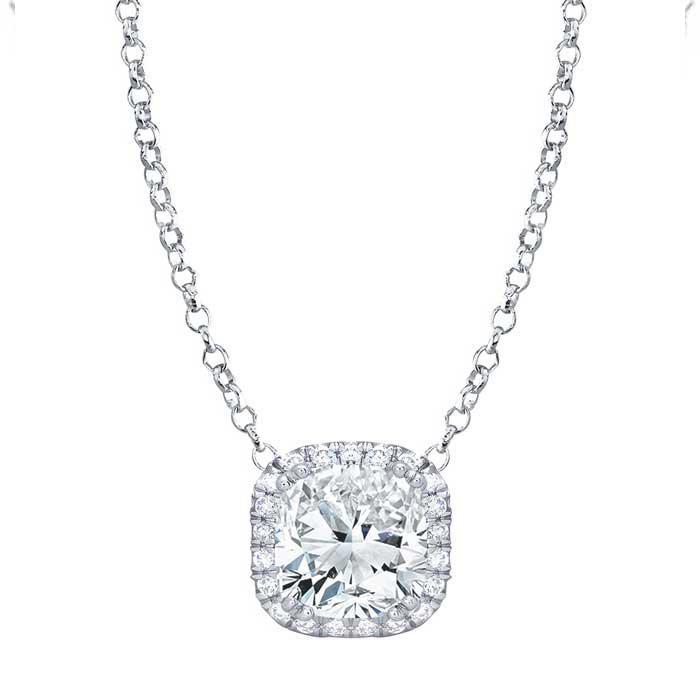 Cushion Cut Moissanite Pendant with Diamond Cushion Halo Moissanite Necklaces deBebians 