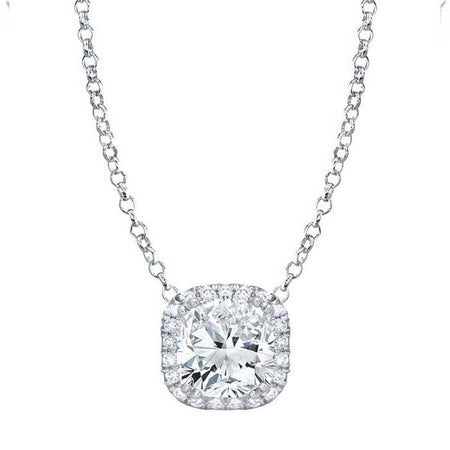 Cushion Cut Moissanite Pendant with Diamond Cushion Halo Moissanite Necklaces deBebians 