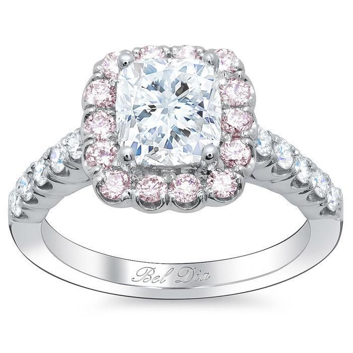 Cushion Engagement Ring with Pink Diamond Halo Halo Engagement Rings deBebians 