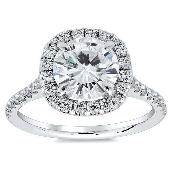 Cushion Halo Engagement Ring for Round Diamond or Moissanite Halo Engagement Rings deBebians 