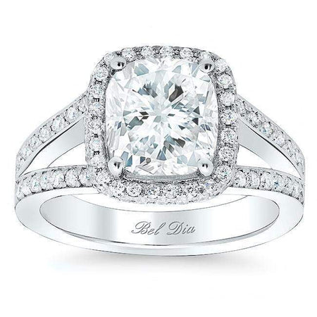 Cushion Halo Engagement Ring with Double Shank Halo Engagement Rings deBebians 