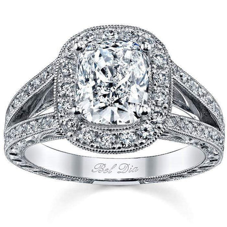 Cushion Halo Engagement Ring with Split Shank Halo Engagement Rings deBebians 