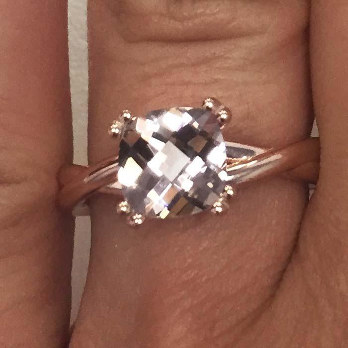 Cushion Morganite Solitaire with Twisted Rose Gold Band Solitaire Engagement Rings deBebians 