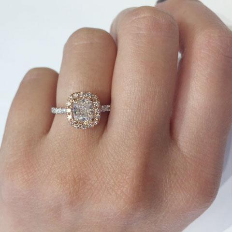 Cushion Pink Diamond Halo Engagement Ring for White Diamond Halo Engagement Rings deBebians 
