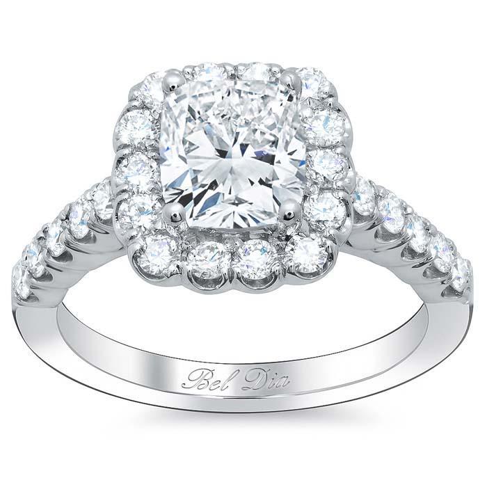 Diamond Accented Cushion Halo Engagement Ring Halo Engagement Rings deBebians 