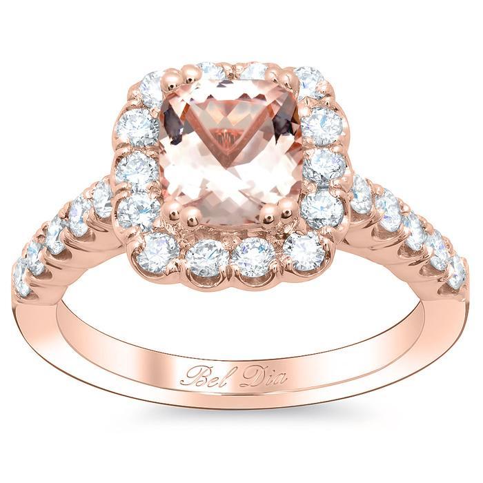 Diamond Accented Morganite Halo Engagement Ring Rose Gold & Morganite Engagement Rings deBebians 