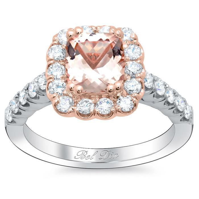 Diamond Accented Morganite Halo Engagement Ring Rose Gold & Morganite Engagement Rings deBebians 