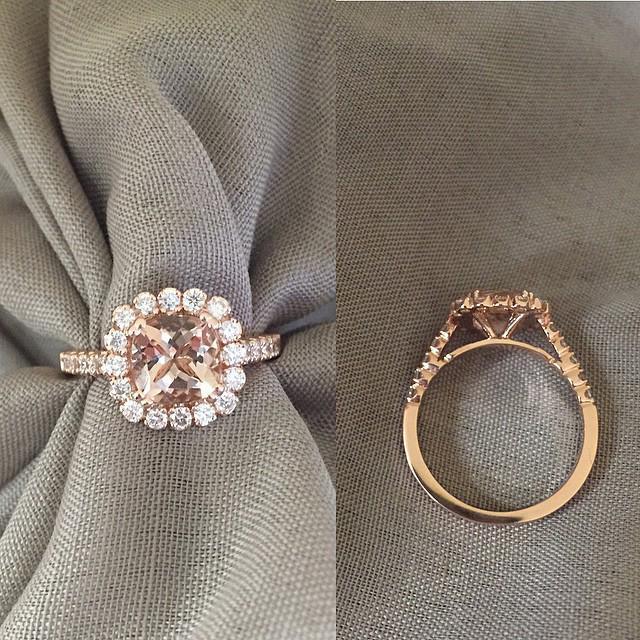 Diamond Accented Morganite Halo Engagement Ring Rose Gold & Morganite Engagement Rings deBebians 