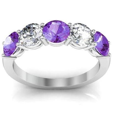 2.00cttw Shared Prong Diamond and Amethyst Five Stone Ring Five Stone Rings deBebians 