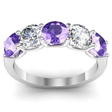 2.00cttw U Prong Amethyst and Diamond Five Stone Ring Five Stone Rings deBebians 