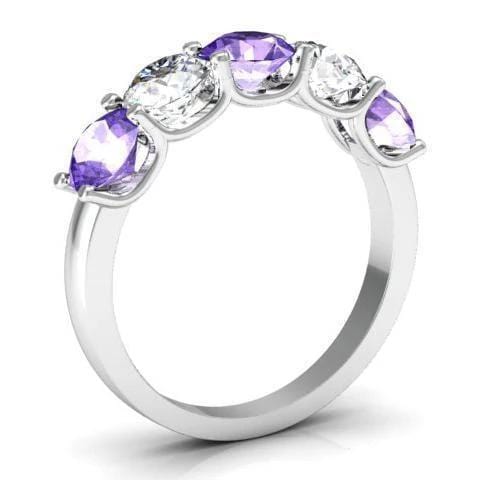 2.00cttw U Prong Amethyst and Diamond Five Stone Ring Five Stone Rings deBebians 
