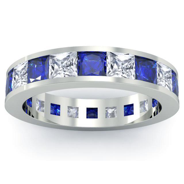 Diamond and Blue Sapphire Eternity Wedding Band Gemstone Eternity Rings deBebians 