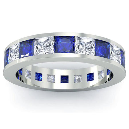 Diamond and Blue Sapphire Eternity Wedding Band Gemstone Eternity Rings deBebians 