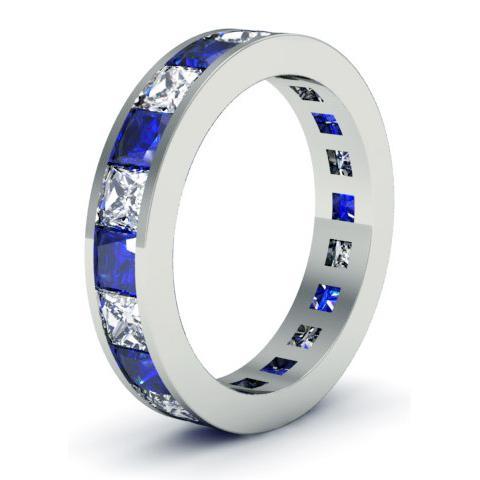 Diamond and Blue Sapphire Eternity Wedding Band Gemstone Eternity Rings deBebians 