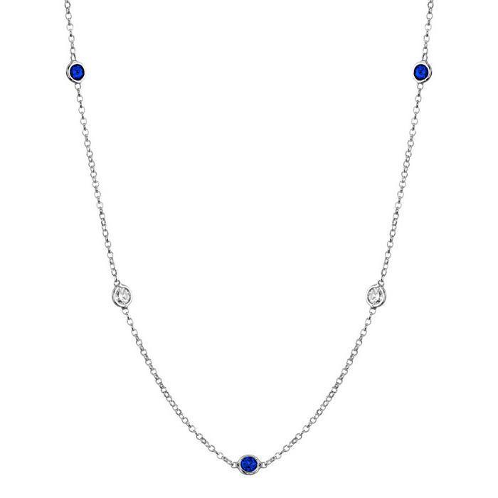 Gemstones by the Inch Necklace with Blue Sapphire Gemstone Station Necklaces deBebians 