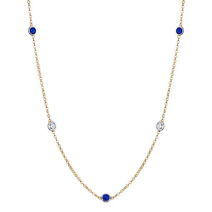 Gemstones by the Inch Necklace with Blue Sapphire Gemstone Station Necklaces deBebians 