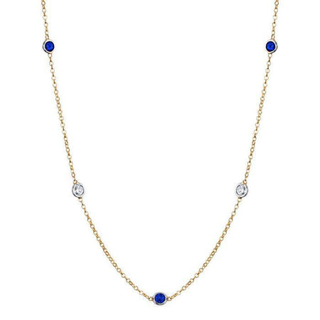 Gemstones by the Inch Necklace with Blue Sapphire Gemstone Station Necklaces deBebians 