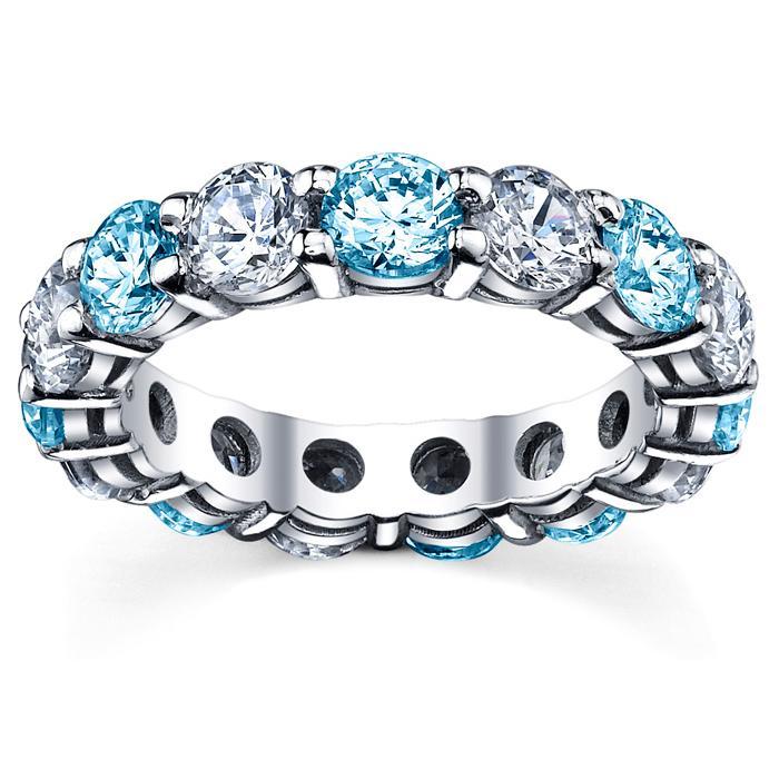 Diamond and Blue Topaz Wedding Band Gemstone Eternity Rings deBebians 