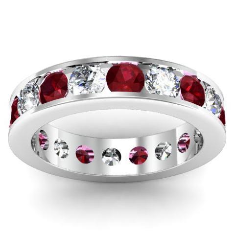 Diamond and Garnet Round Gemstone Eternity Band in Channel Setting Gemstone Eternity Rings deBebians 