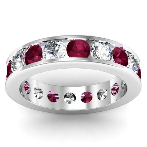 Diamond and Garnet Round Gemstone Eternity Band in Channel Setting Gemstone Eternity Rings deBebians 