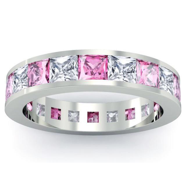 Diamond and Pink Sapphire Eternity Wedding Band Gemstone Eternity Rings deBebians 