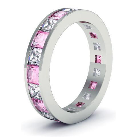 Diamond and Pink Sapphire Eternity Wedding Band Gemstone Eternity Rings deBebians 