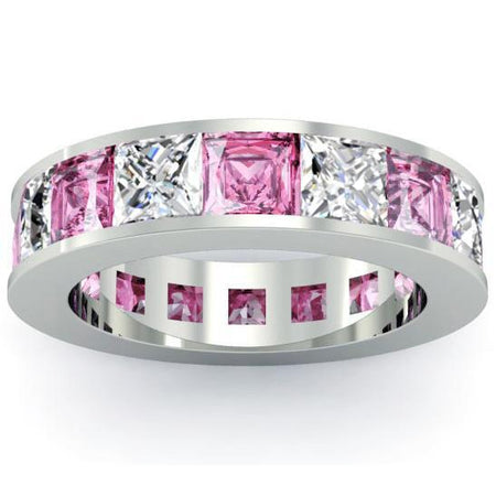 Diamond and Pink Sapphire Gemstone Eternity Band Gemstone Eternity Rings deBebians 