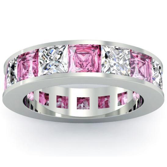 Diamond and Pink Sapphire Gemstone Eternity Band Gemstone Eternity Rings deBebians 
