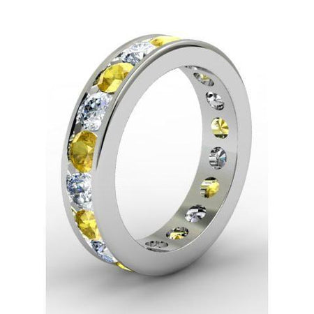 Diamond and Yellow Sapphire Round Gemstone Eternity Band in Channel Setting Gemstone Eternity Rings deBebians 