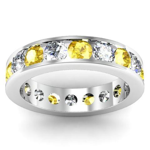 Diamond and Yellow Sapphire Round Gemstone Eternity Ring in Channel Setting Gemstone Eternity Rings deBebians 