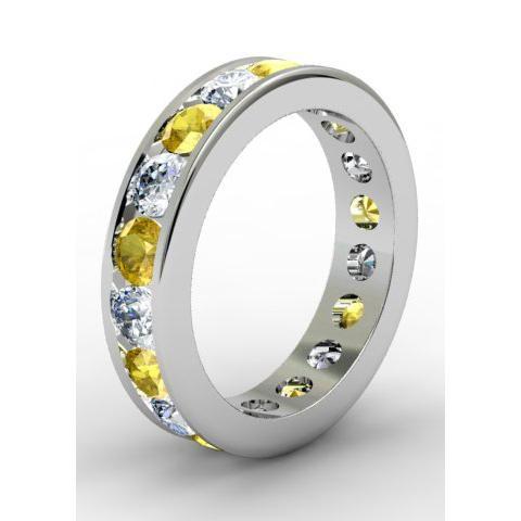 Diamond and Yellow Sapphire Round Gemstone Eternity Ring in Channel Setting Gemstone Eternity Rings deBebians 