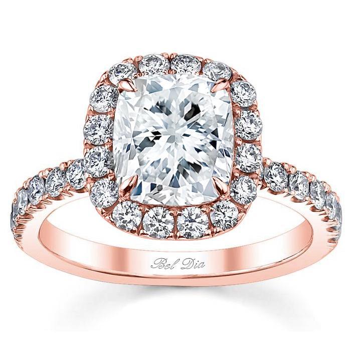 Diamond Halo Rose Gold Engagement Ring Halo Engagement Rings deBebians 