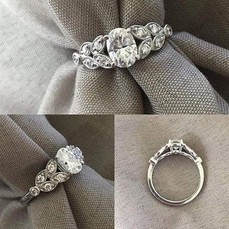 Diamond Leaf Accented Nature Inspired Engagement Ring Diamond Accented Engagement Rings deBebians 